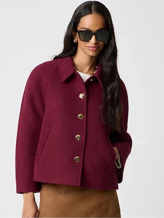 J. Crew Jackets & Blazers - J. Crew Cropped Wool-Blend Swing Coat in Burgundy Size L